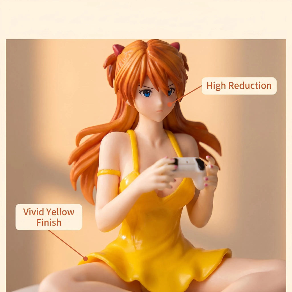 11cm Gaming Ver Figure EVA Kawaii Girl Yellow Dress Sitting Pose Anime Action Figurine Collectible Model Doll Birthday Gift