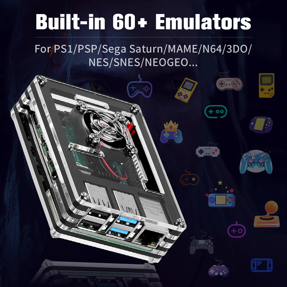 Raspberry Pi 4B Retro Game Console/Mini PC With 90000+ Games For PS1/PSP/Sega Saturn/NES/SNES/MAME/3DO/NDS Portable Game Player