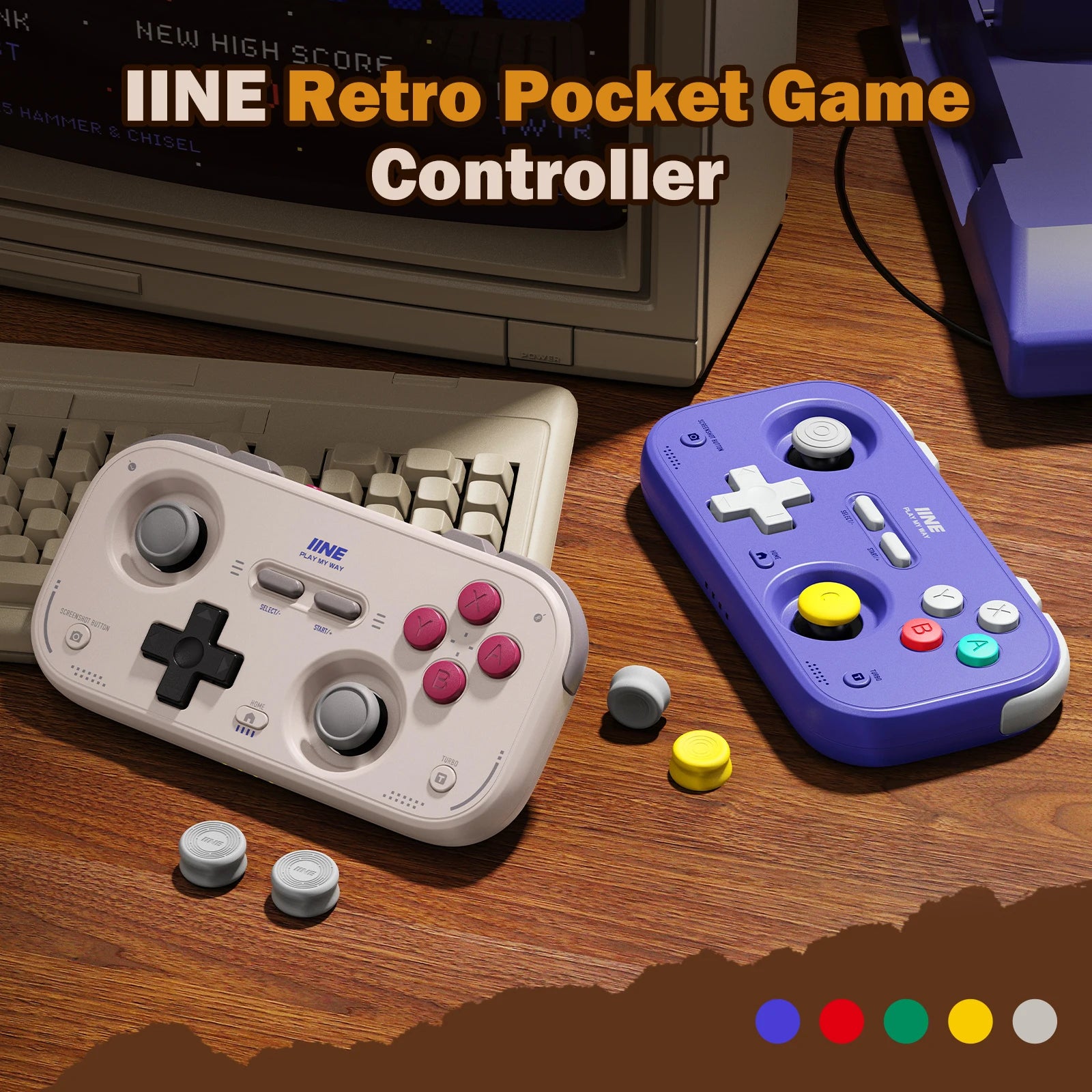 IINE Pocket Retro Game Controller,1000Hz Recessed Stick, Hall Effect Joysticks,Portable Mini Gamepad Customizable Controls