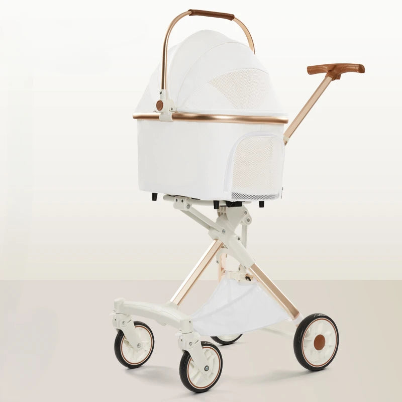 Leichter vierrädriger Haustier-Kinderwagen, faltbarer Katzen-Kinderwagen, tragbarer multifunktionaler Tragekorb, Heimtierbedarf für Reisen im Freien