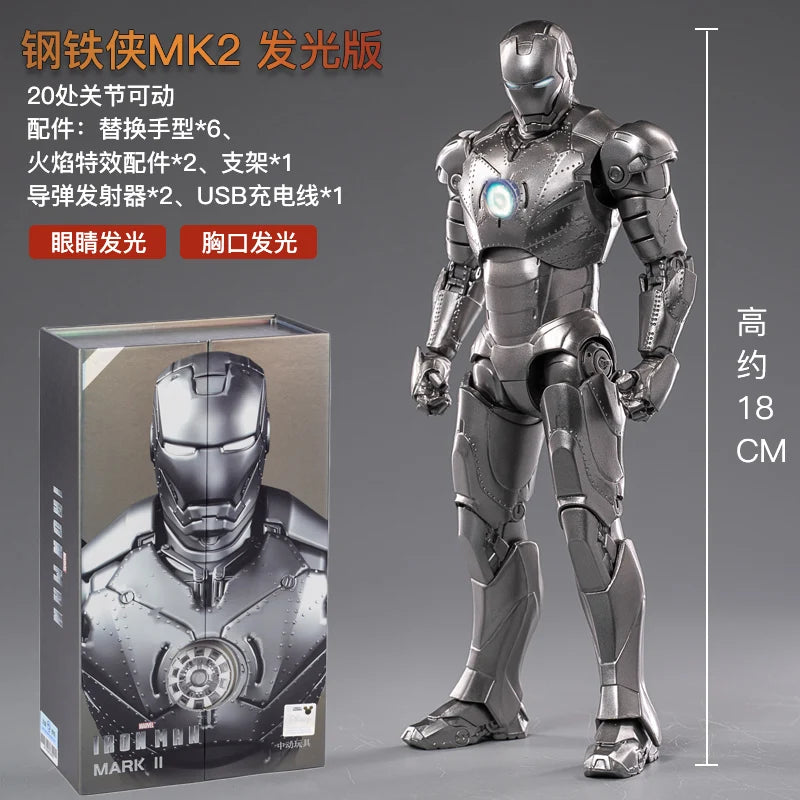 Original Avengers ZD Toy Light version Iron Man Mark3 MK6 Action Figure MK1-7 LED MK85 Suit-up Gantry Adult Collectible toys