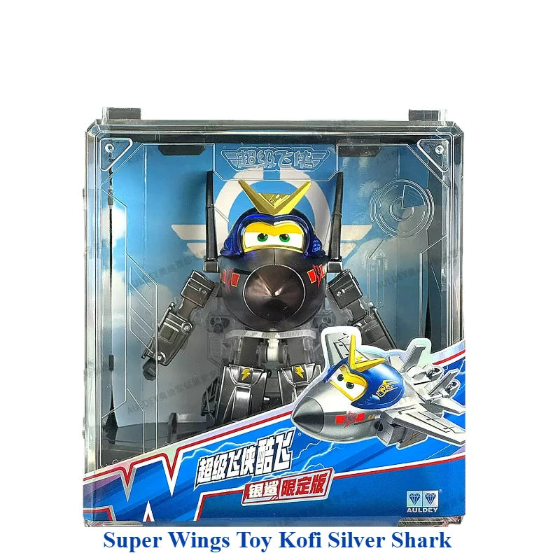 AULDEY Original Super Wings Toy Kofi Silver Shark Limited Edition Large Deformation Robot Boys Gift for Children's Day