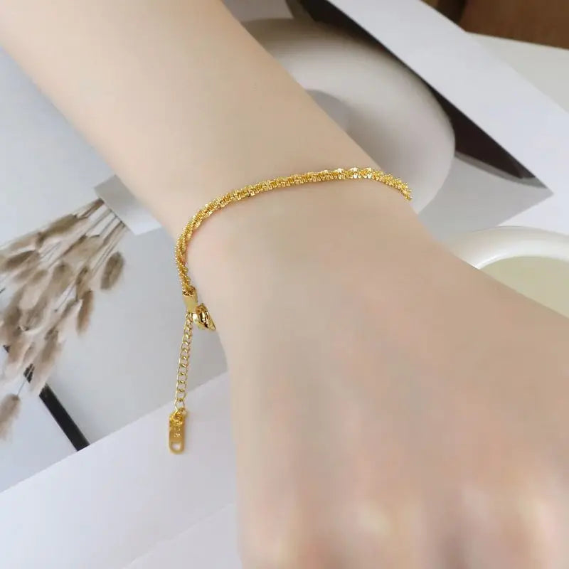 14 K Pure Gold Color Shiny Bracelet Chain for Women Bride Wedding Bracelet Bangle Fine Jewelry Gifts Not Fade