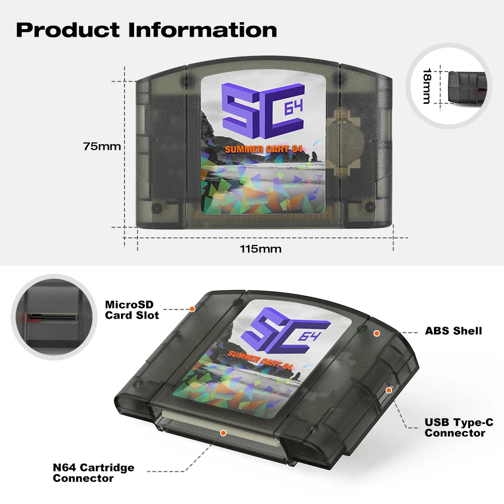 SummerCart 64 Open Source N64 For Nintendo 64 Game Card free 32GB SD Card 5400+games Compatibility Support 64DD Games