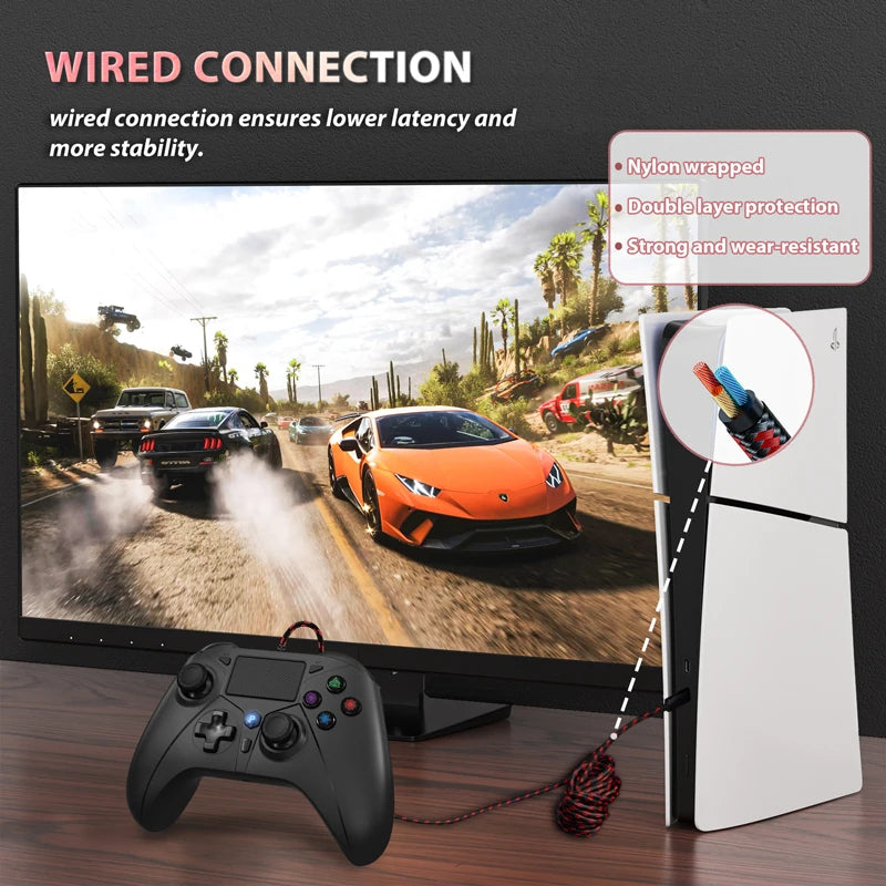 Wired Gamepad for PS5/4/PC Console W/ Turbo Dual Vibration Controller No Delay Instant