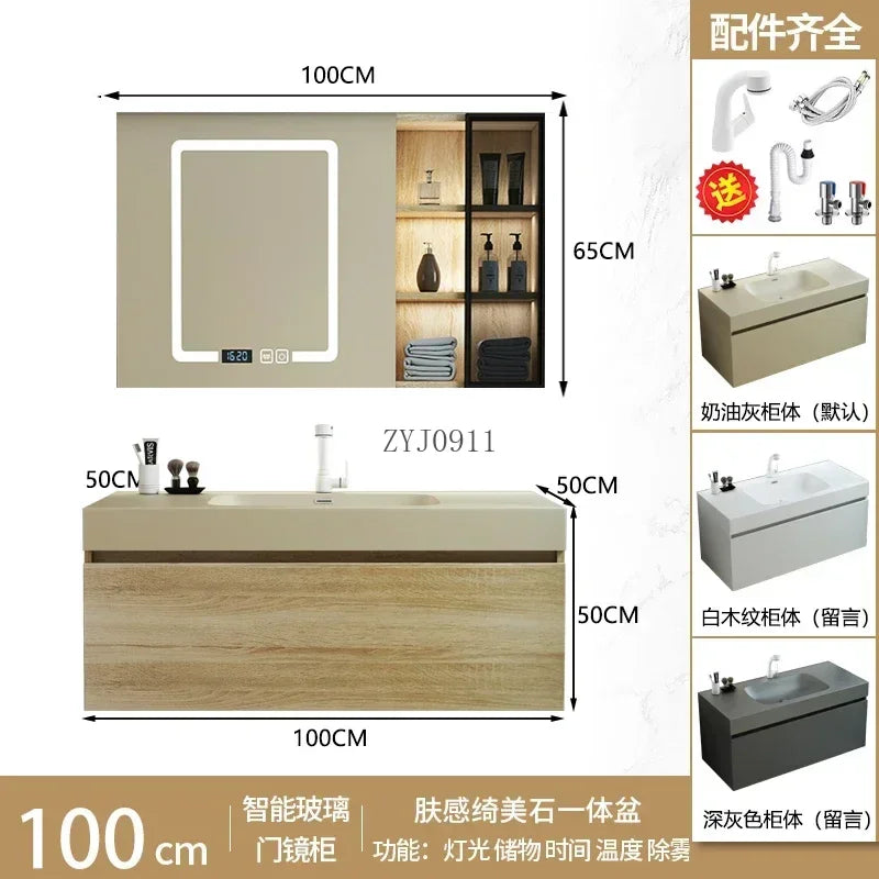 Furniture Luxury Vanity Bathroom Multifunction Home Storage Locker Mirrors Space Saving Cabinet Salon Station Floor Wooden Towel