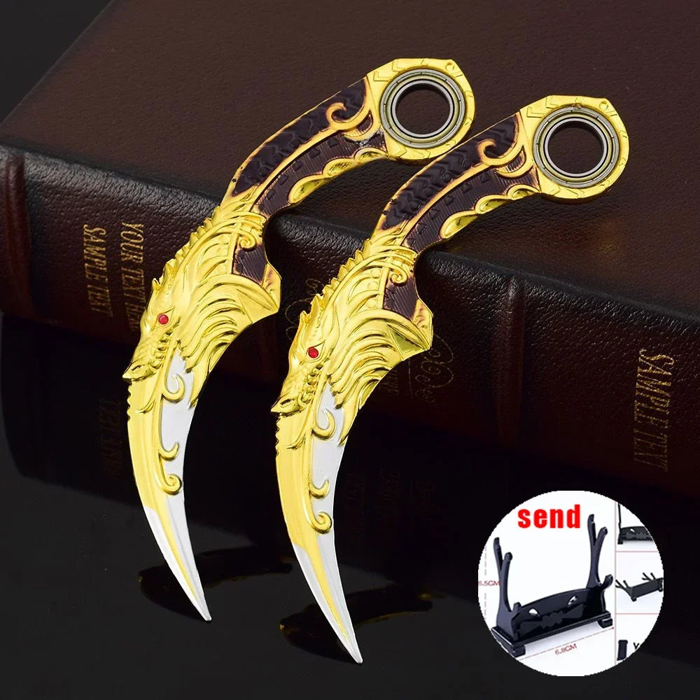 6,7 Zoll chinesischer Drache Karambit Metall Dark Moon Double Thorn Modell Spiel Leben und Tod Peripheriegeräte Golden Dragon Claw Knife Toy