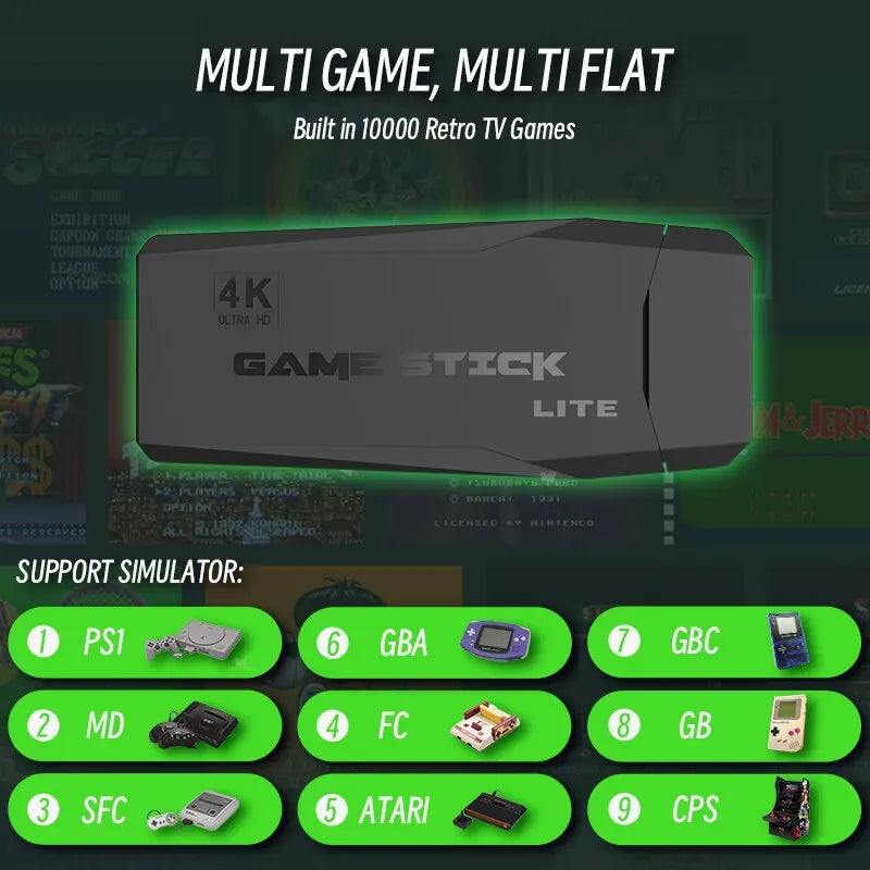 M8 Classic Game Stick Lite - 4K HDMI Plug & Play w/ 64GB Storage & Twin Wireless Controllers for Retro Gaming