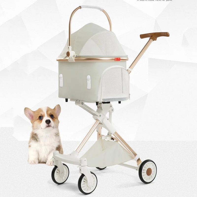 Leichter vierrädriger Haustier-Kinderwagen, faltbarer Katzen-Kinderwagen, tragbarer multifunktionaler Tragekorb, Heimtierbedarf für Reisen im Freien