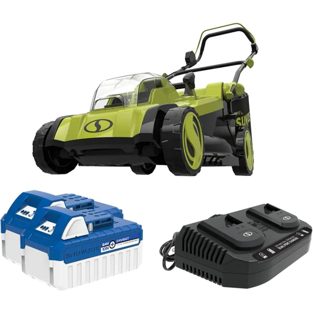 24 Volt 17 Inch Mulching Walk Behind Lawn Mower with 11 Gallon Grass Catcher, 6 Position Height Adjustment, Battery and Charger