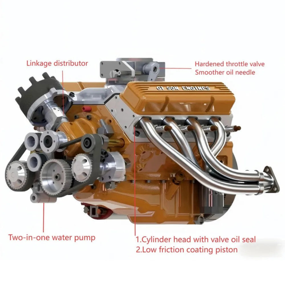 CISON V8 Engine 44CC 1/6 Scale Small Block Water Cooled Four Stroke Eight Cylinder Internal Combustion V8 Engine Model Kit