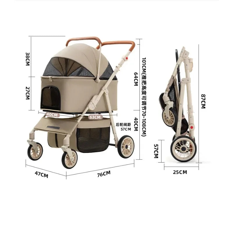 3-in-1 Pet Stroller for Cats & Dogs Detachable Carrier  Storage Basket One-Hand Fold & 4-Wheel Brakes  cat carrier dog carrier