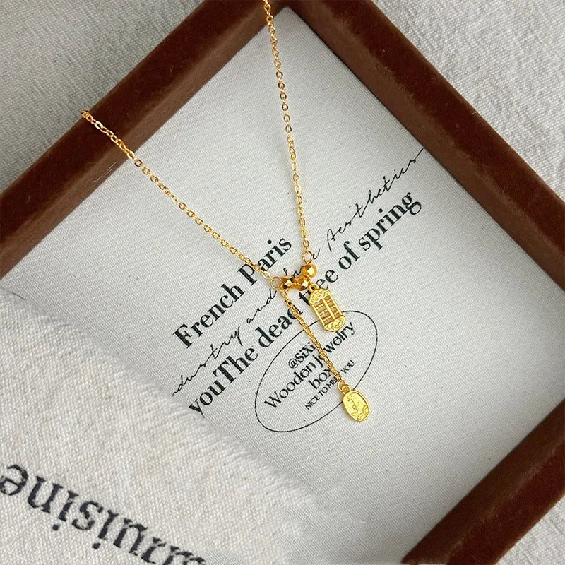 Chinese Style Gold 9999 24K Real Gold Abacus Ping Anxiele Chain Temperament Jewelry Necklace Collarbone Chain Jewelry
