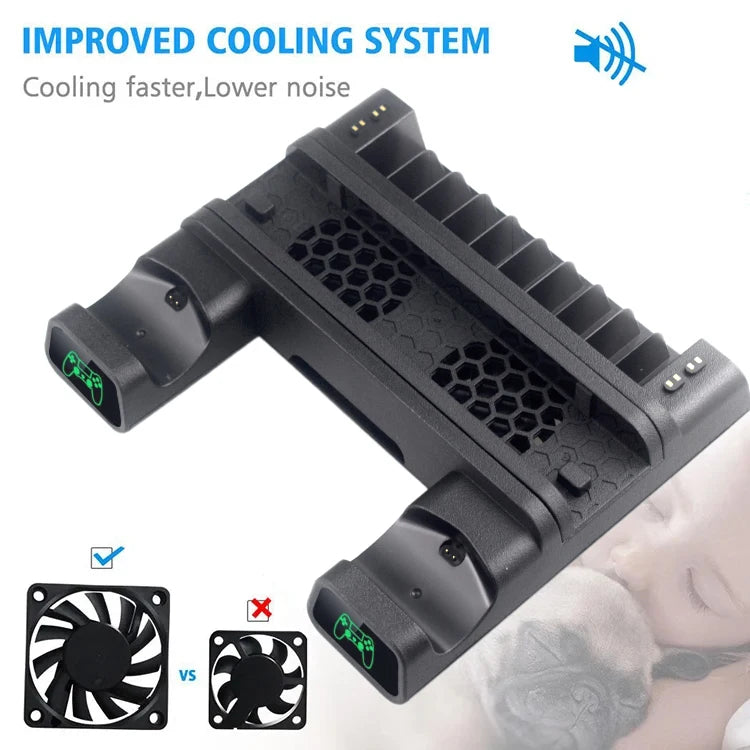 DATA FROG Vertikaler Lüfterständer für PS4 PS4 Slim PS4 PRO-Konsole Dual-Controller LED-Ladestation für Playstation 4 