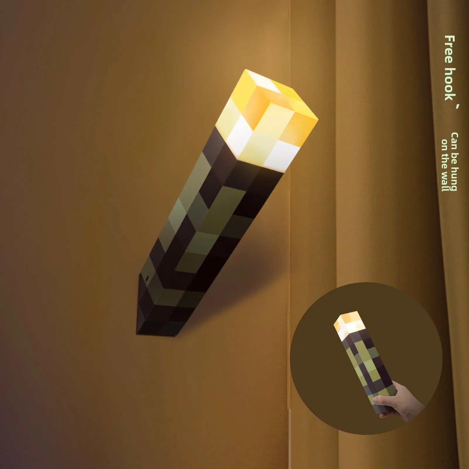 MC Game Brownstone Torch Lamp Figure Colors LED Night Light Bedroom Decorative Table Lamp USB Charging with Buckle Kids Toy Gift