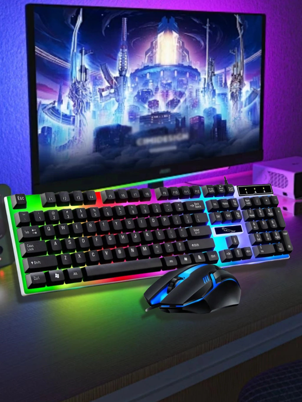 Glow Mechanical Feel Wired Keyboard and Mouse Set, ergonomic design, suitable for both gaming and office use