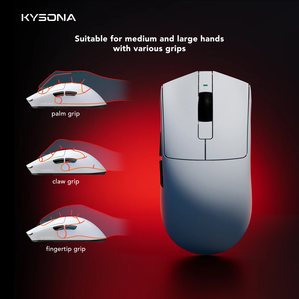 Kysona Jupiter Wireless Mouse PAW3395 Sensor 26000DPI Light Weight 49g 8khz Bluetooth Rechargeable Game Mouse For PC Laptop Gift