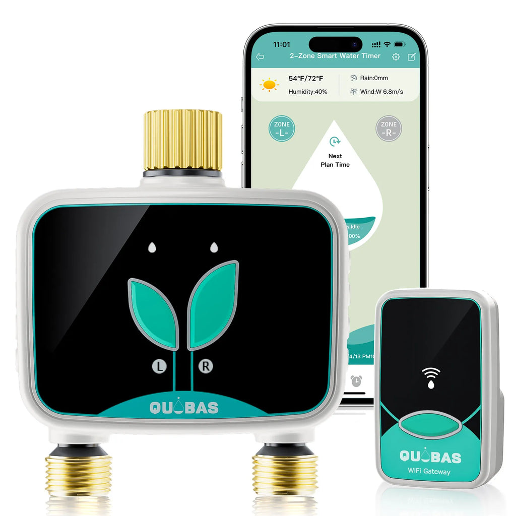 2-Zone Smart Water Timer for Garden Hose with APP Remote Control, Manual Watering, Rain Delay Watering, for Lawn, Garden