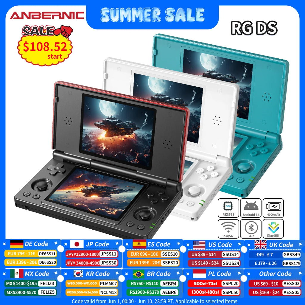 ANBERNIC RG DS Handheld Game Console RK3568 64-bit 4" IPS Multi-touch Screen Android 4000mAh Dual-screen Flip Video Games Player