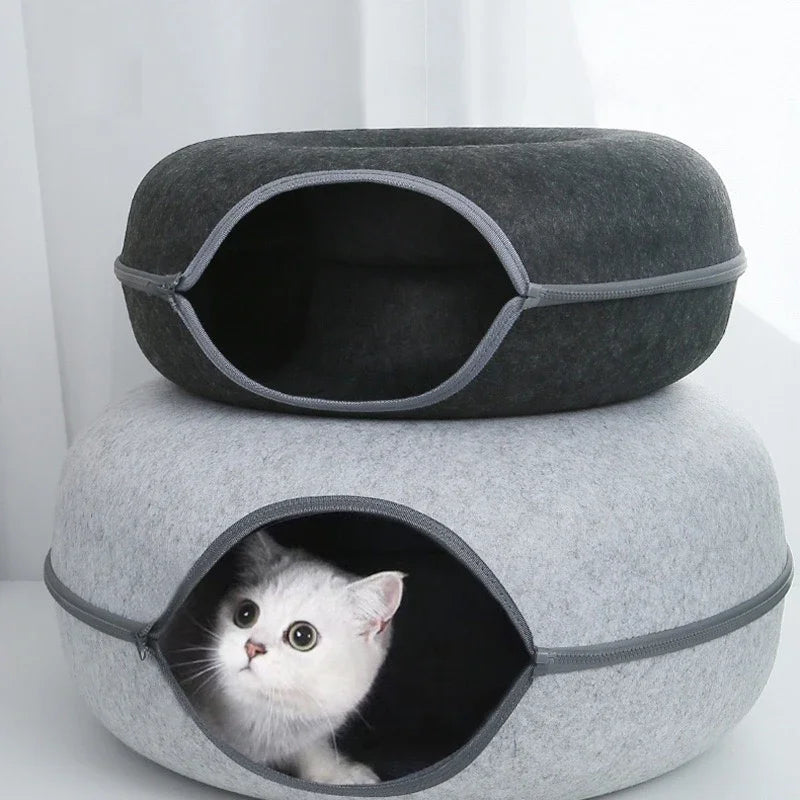 Donut Katzenbett Interaktiver Tunnel Haustier Filz Indoor Spielzeug Katzen Haus Kätzchen Trainingsspielzeug Katzenhütte Haustierbedarf
