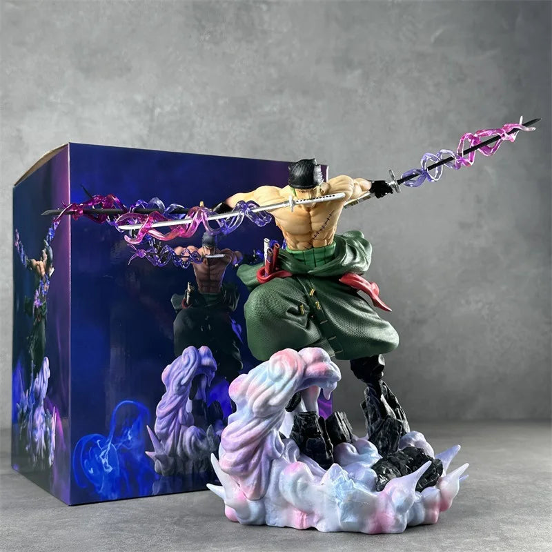 One Piece Roronoa Zoro Actionfigur im Dreischwert-Stil, Doppelkopf-Statue, Anime-Modell, Spielzeug, Tischdekoration, Sammlerstück, Geschenk für Fans