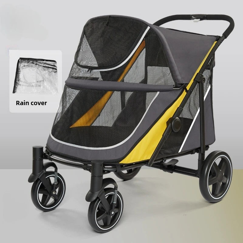 60kg Heavy-Duty Foldable Pet Stroller for Large Dogs & Cats, All-in-One Design with Rain Cover