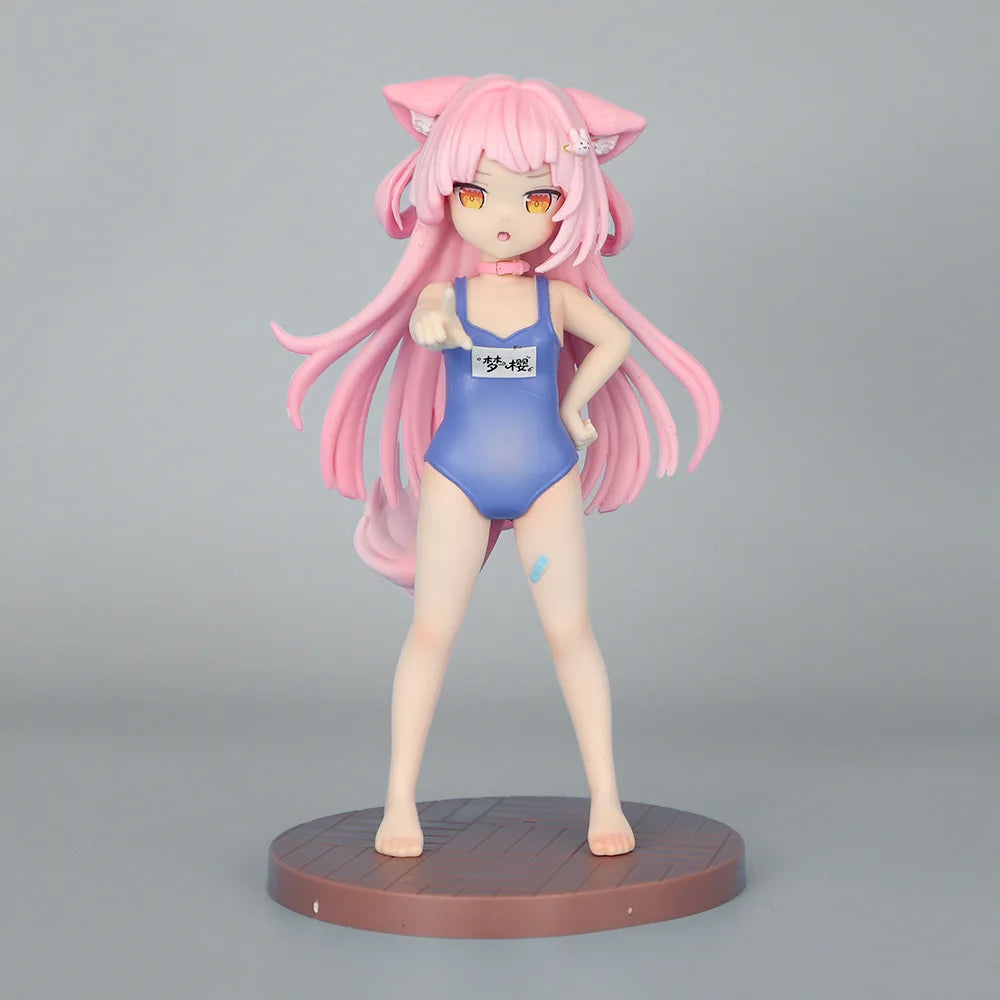 Mengying Anime Cat Ears Girl Figure Swimsuit Pink Hair Collectible Model Desktop Ornament For Anime Fans Collection Display