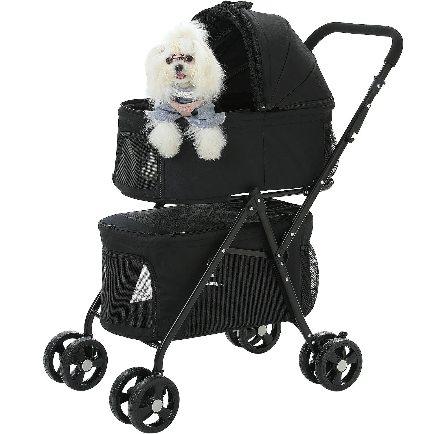 Double Pet Cart for Small Dogs or Cats Lightweight foldable double stroller for dogs with removable harnesses