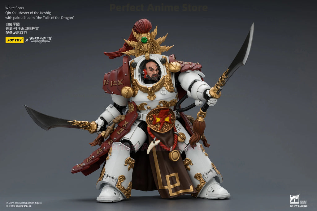 JOYTOY Warhammer 40K White Scar Legion Qin Xia-Khan Guards Commander Equipped with Dragon Tail Dual Swords 1/18 Action Figure