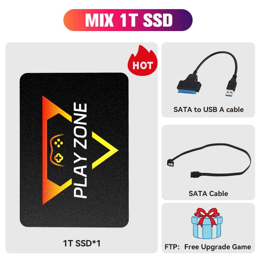 Portable Retro Gaming SSD 80+Emulators for PS5/PS4/PS3/PS2/XBOX One/SWITCH/WII/DC 16191 Games Launchbox＆Retrobat＆Playnite for PC