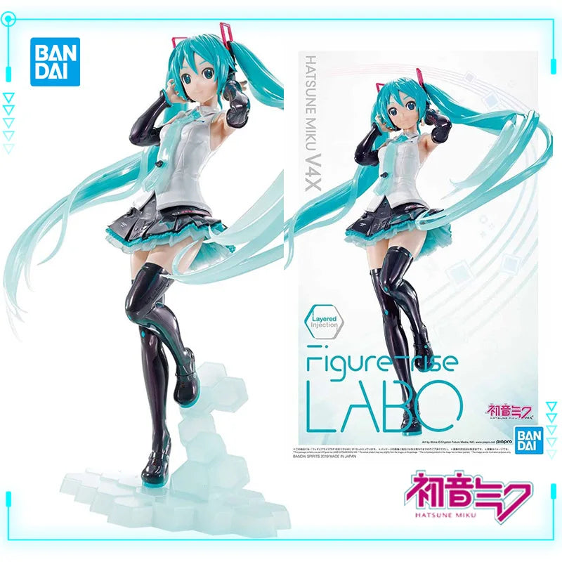 Bandai Original Genuine Vocaloid Hatsune Miku Figure-rise LABO V4X Collections Assembly Model Toys Mecha Girl Action Figures