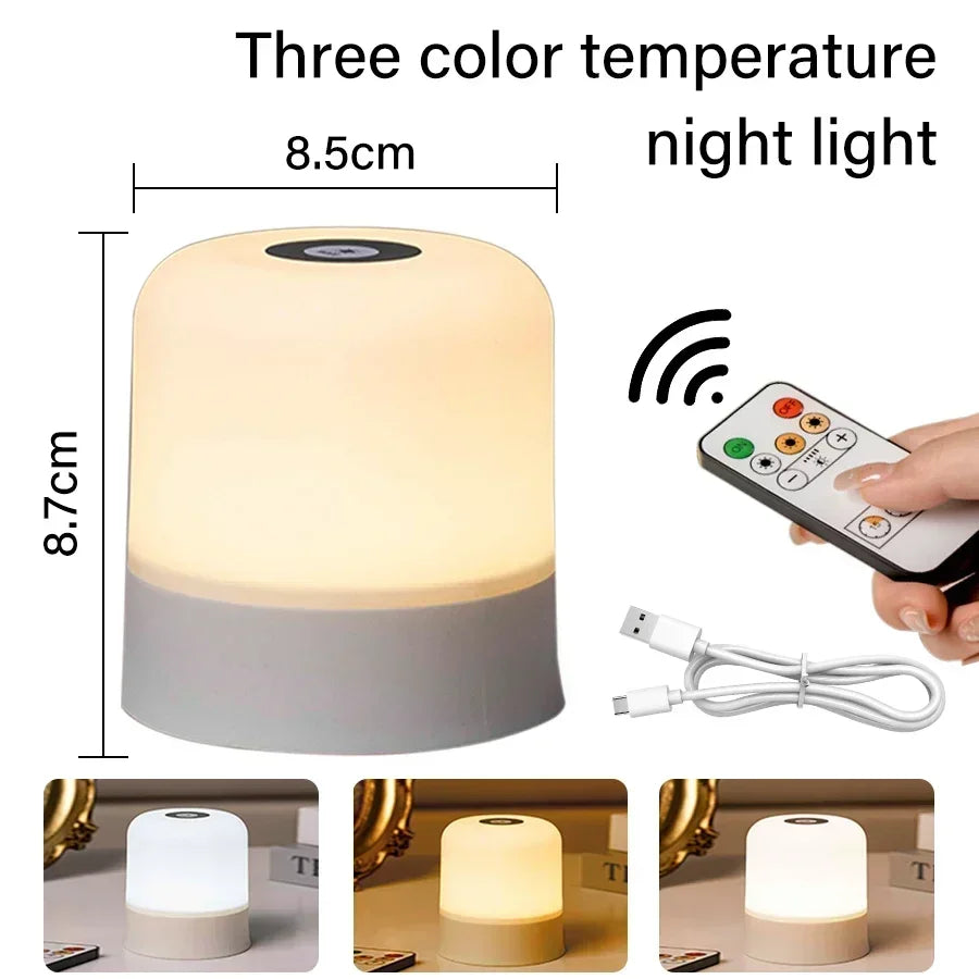 LED Table Lamp With Remote Dimmable Bedside Lamp For Bedroom Tricolor RGB 16Color Change Touch Night Light Rechargeable Portable