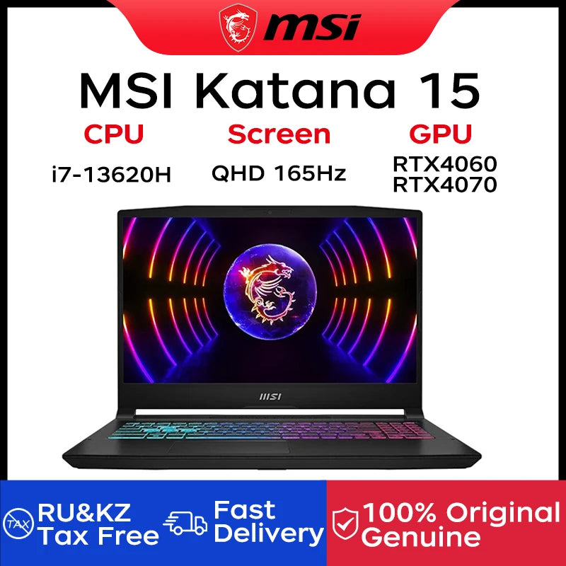 MSI Katana 15 Gaming-Laptop 15,6 Zoll QHD 165Hz IPS-Bildschirm Notebook i7-13620H 16GB 1TB RTX4060 Gaming-Computer Win11 Netbook