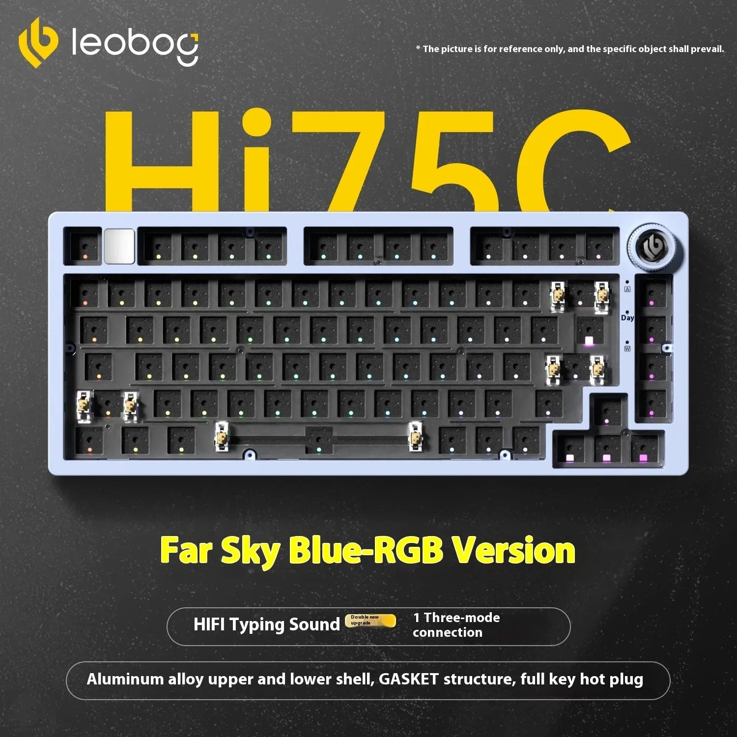 LEOBOG Hi75C Механична клавиатура 3 режима/кабелен комплект с гореща замяна с копче RGB алуминиево уплътнение Hi75C Комплект клавиатура за компютър, персонализиран подарък