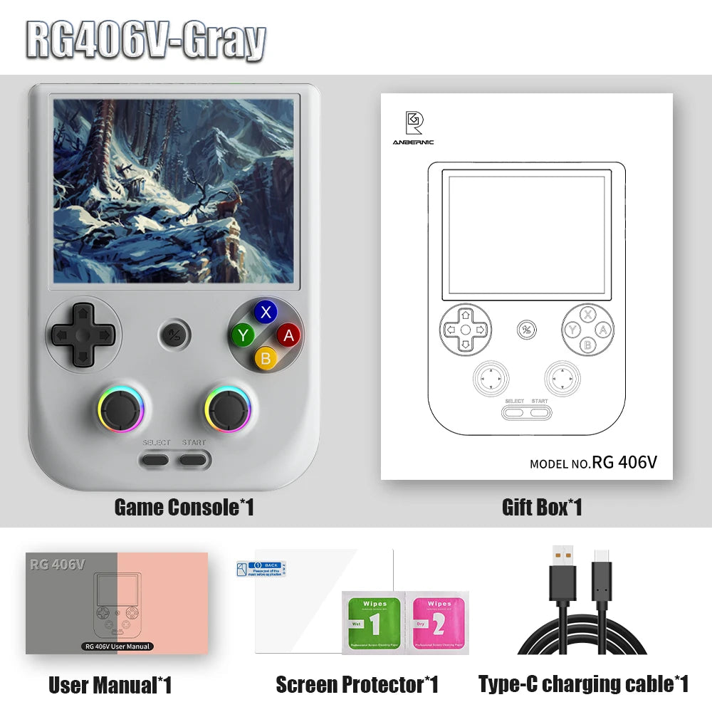 ANBERNIC RG406V Portable Game Console 4’’ IPS Touch Screen Android 13 Unisoc T820 64-bit Game Player 5500mAh RGB lighting