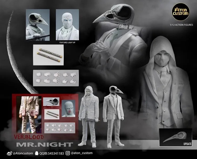 1/12 Mr. Night Figures Aton Custom Moonlight Knight Suit Design Battle Damaged Design Movable Humanoid Aton Custom Birthday Gift