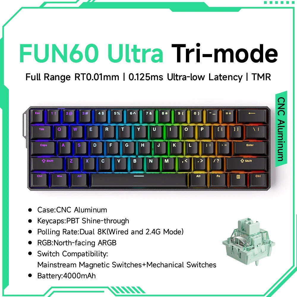 Akko MonsGeek FUN60 Mechanische Tastatur Magnetische Schalter 60% Gaming Tastaturen Schnelle Trigger 0,01mm 8K ARGB HE/TMR Custom Tastatur