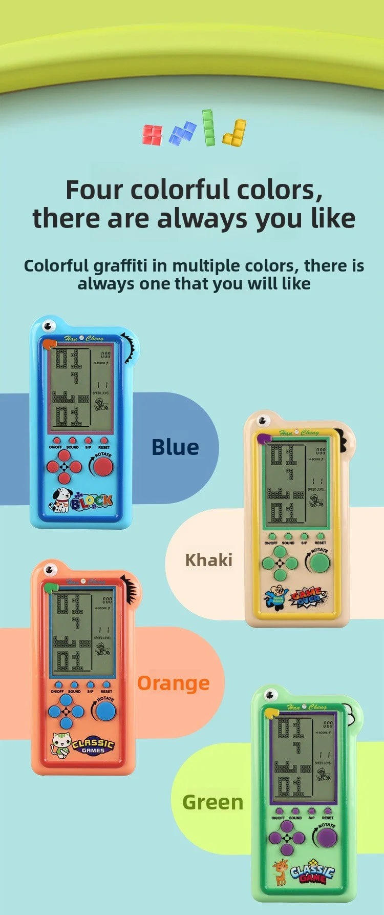 large-screen game console for tetris, retro and nostalgic toy, portable game machine for intelligence training