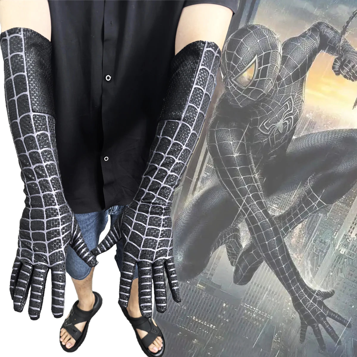 Black Toby Spiderman 3 Gloves Venom Screen Printed Glove Costume Accessories Cosplay Prop 3D Webs Patterns Halloween Cos Mittens
