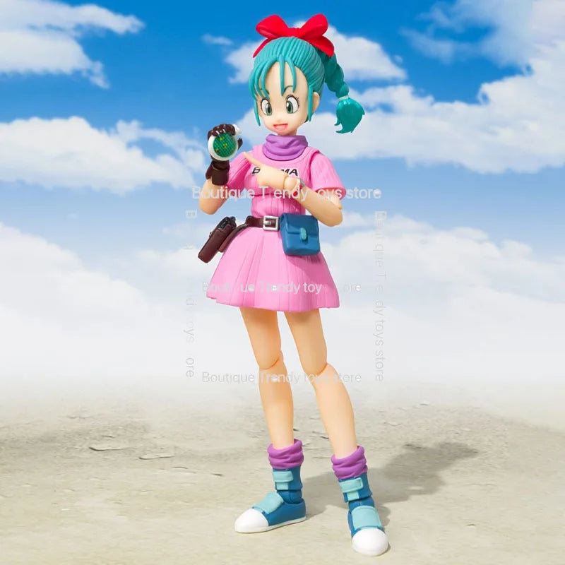 In Stock BANDAI Original S.H.Figuarts DRAGON BALL BULMA  AND MOTORCYCLE SHF Action Figure Model Gift for Kids Foam Box Packaging