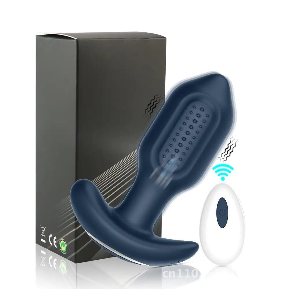 Kleiner King Kong Silikon-Analplug mit kabelloser Fernbedienung, rotierender Twist-Vibration, App-Masturbator, Unisex-Sexspielzeug, Schwarz/Blau