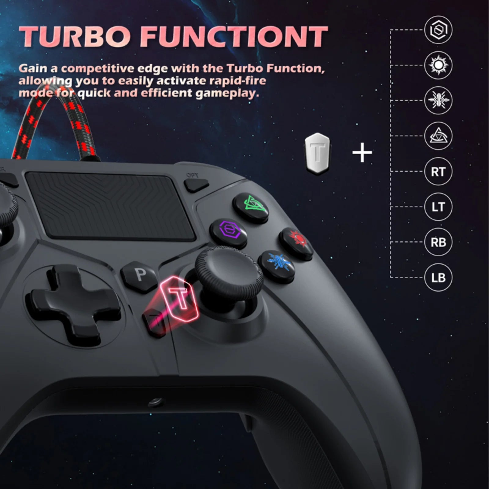 Controller for PS5/PS4 PC/Steam Console Gaming Joystick Turbo Dual Vibration Wired 2m Cable Gamepad Game Remote Control Handle