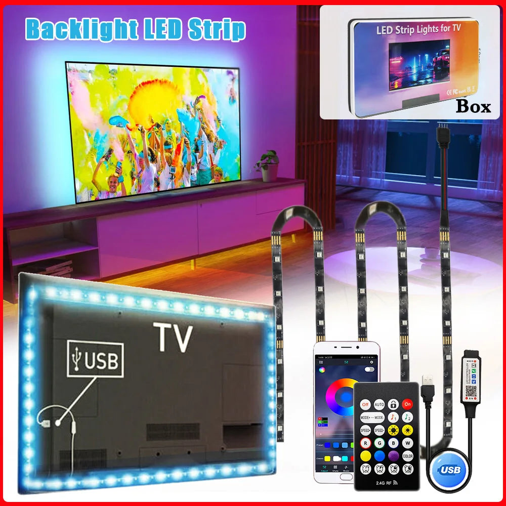 USB-LED-Leuchten für 55-75-Zoll-TV, LED-Hintergrundbeleuchtung, RGB-Lichtstreifen, Musiksynchronisation, Farbwechsel, Bluetooth-App-Steuerung für Spielzimmer