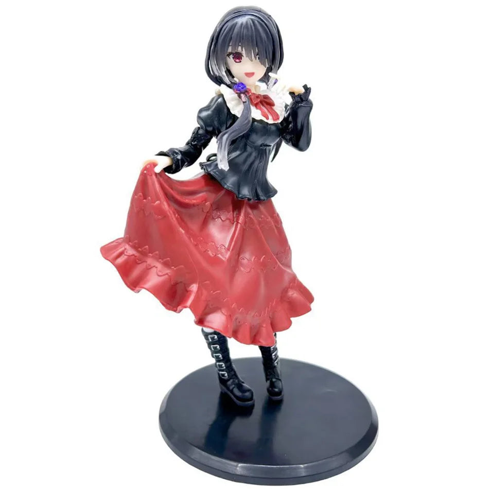 19CM DATE A LIVE Tokisaki Kurumi Anime Figure Cute Girl Model Toy PVC Red Dress Dress Up Standing Model Car Model Ornaments Gift