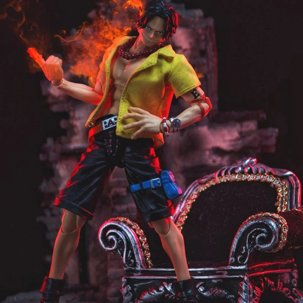 One Piece Shf Anime Handmade ACE Tailored Generation Yellow A Short Sleeved Shirt Built In Iron Wire Is Suitable for 1/12 Toys