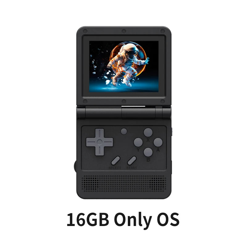 POWKIDDY v90 3-Zoll-IPS-Bildschirm Flip-Handheld-Konsole Dual Open System Spielkonsole 16 Simulatoren Retro PS1 Kindergeschenk 3D Neues Spiel