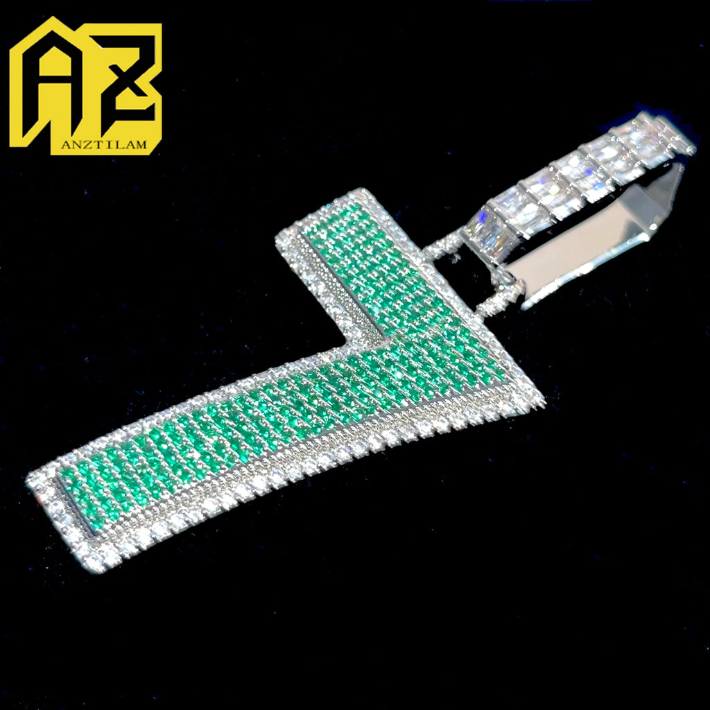 Double Color Customized Letters Name Green Zircon Pendant  Iced Out Necklaces For Men Bling Hip Hop Jewelry Free Shipping