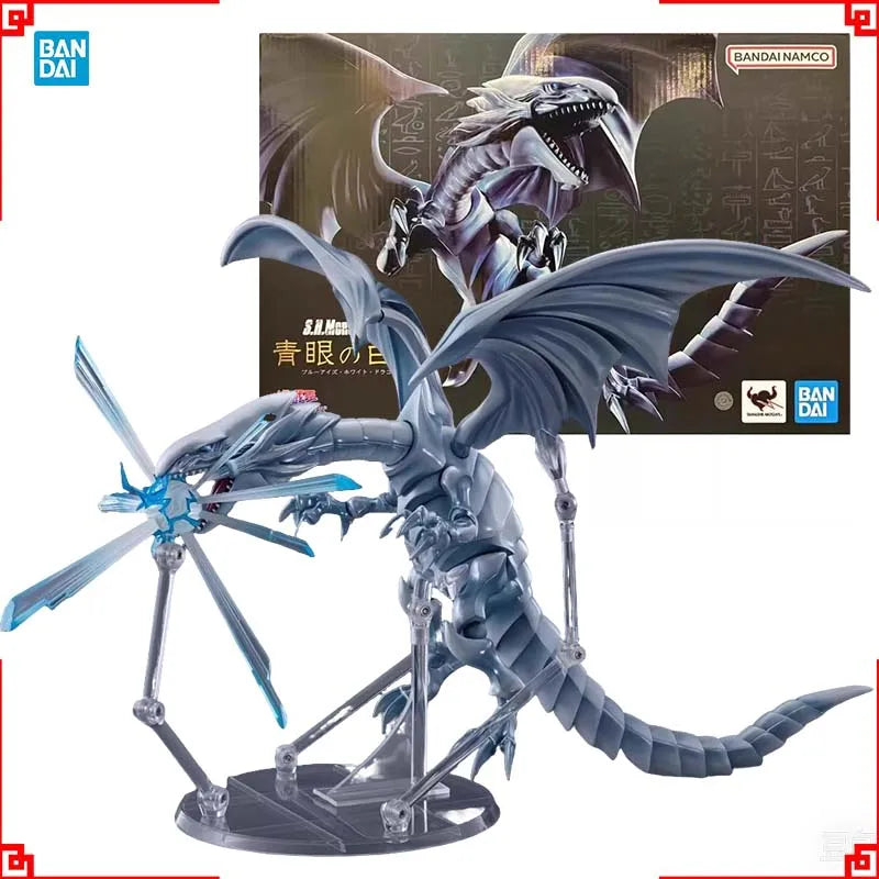 Bandai Authentic Yu Gi Oh Anime Figure SHM Blue-Eyes White Dragon High Poseability Collectibles Action Figures Toys For Boy Gift