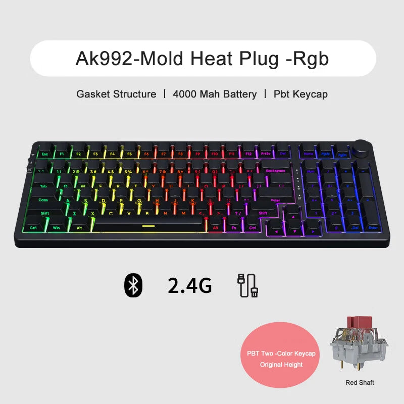 AJAZZ AK992 Mechanische Gaming-Tastatur RGB 100 Tasten Hot-Swap-Tastatur 5.0 Bluetooth Wireless 2.4G USB für PC Gamer Desktop