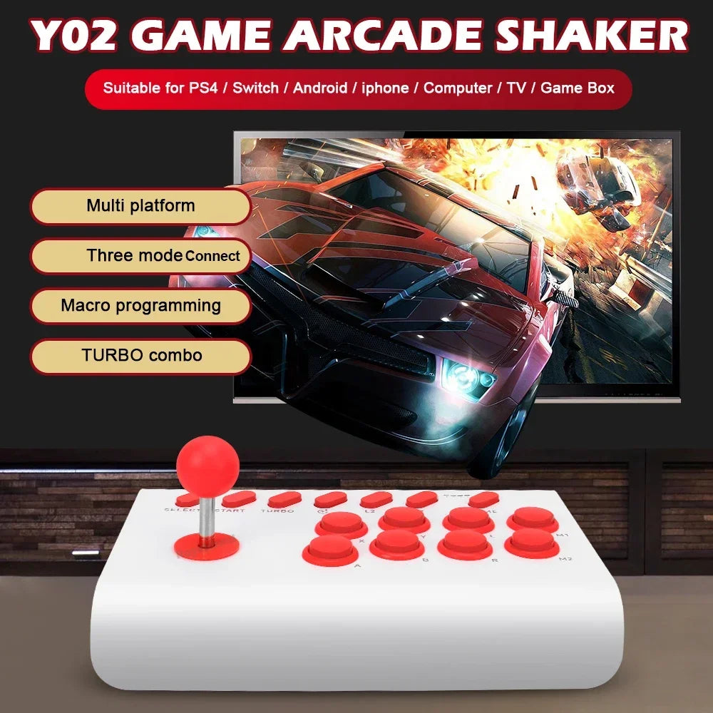 Y02 Arcade-Joystick für PS4/PS3/Xbox One/Switch OLED/Android/iOS, kabelgebundener und kabelloser Street Fighter-Controller mit Makro-/Turbo-Funktion